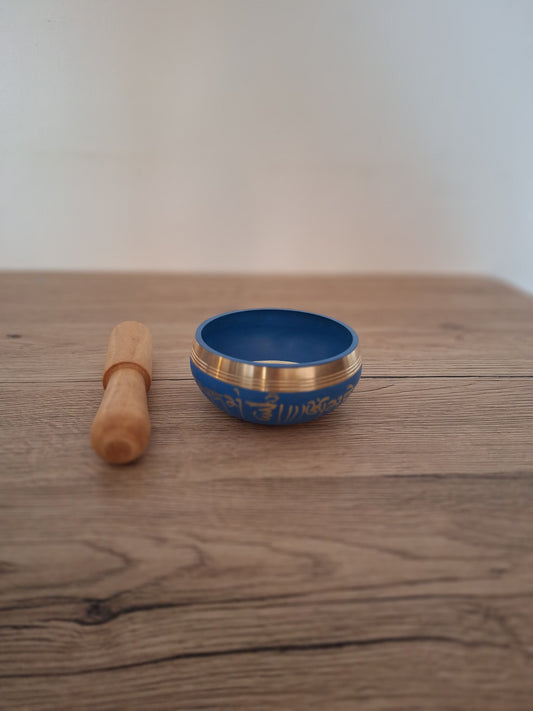 💙 Magnifique Bol Chantant Tibétain Artisanal – Cuivre Bleu Serein 8.5cm