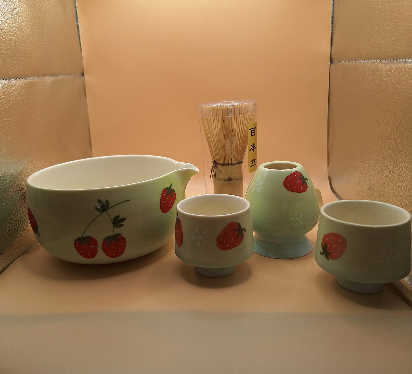 6-piece ceramic Matcha set – Benitsubu (紅粒) Strawberry paradise 🍓