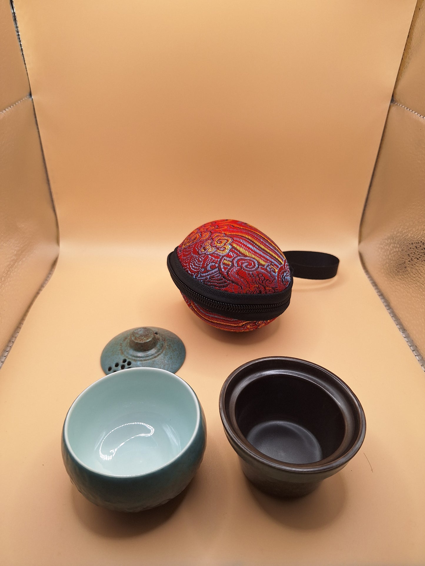 🌿 Set de Mini Théière en Céramique + Sac de Transport – Vert Jade