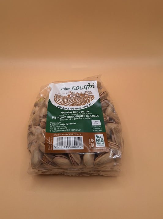 🌿 Pistaches 100% Bio de Fthiotide – 150g | Ktima Koutli (pistaches grillées en coque – terroir d’exception de Grèce centrale)