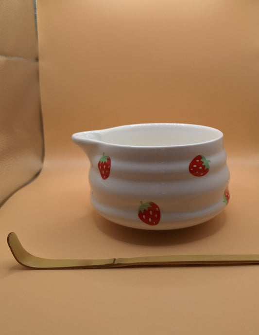 🍓✨ Bol à Matcha blanc – “Fraise d’Été” cuillère optionnelle 🍵)