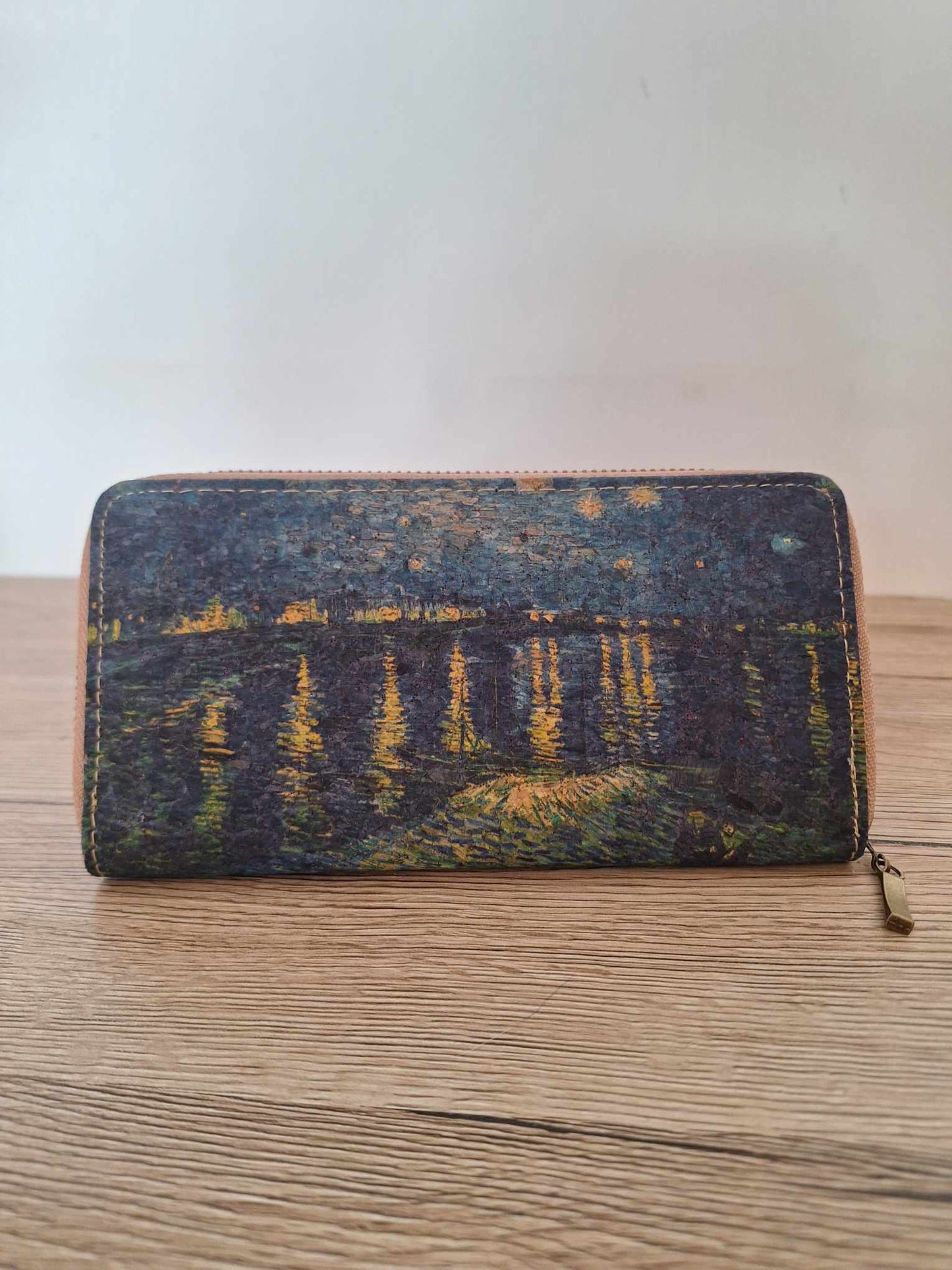 Van Gogh Starry Night Women's Wallet - Spacious Cork Pouch with Zipper Closure