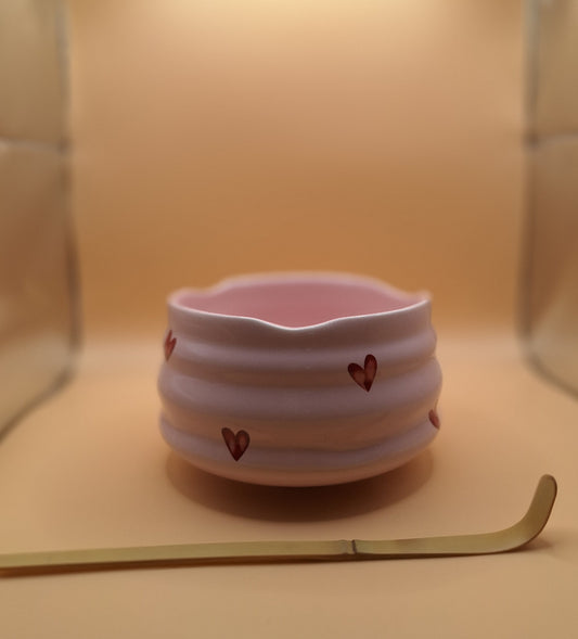 🍓🌸 Bol à Matcha rose – “coeur en Fleurs” Option cuillère 🍵