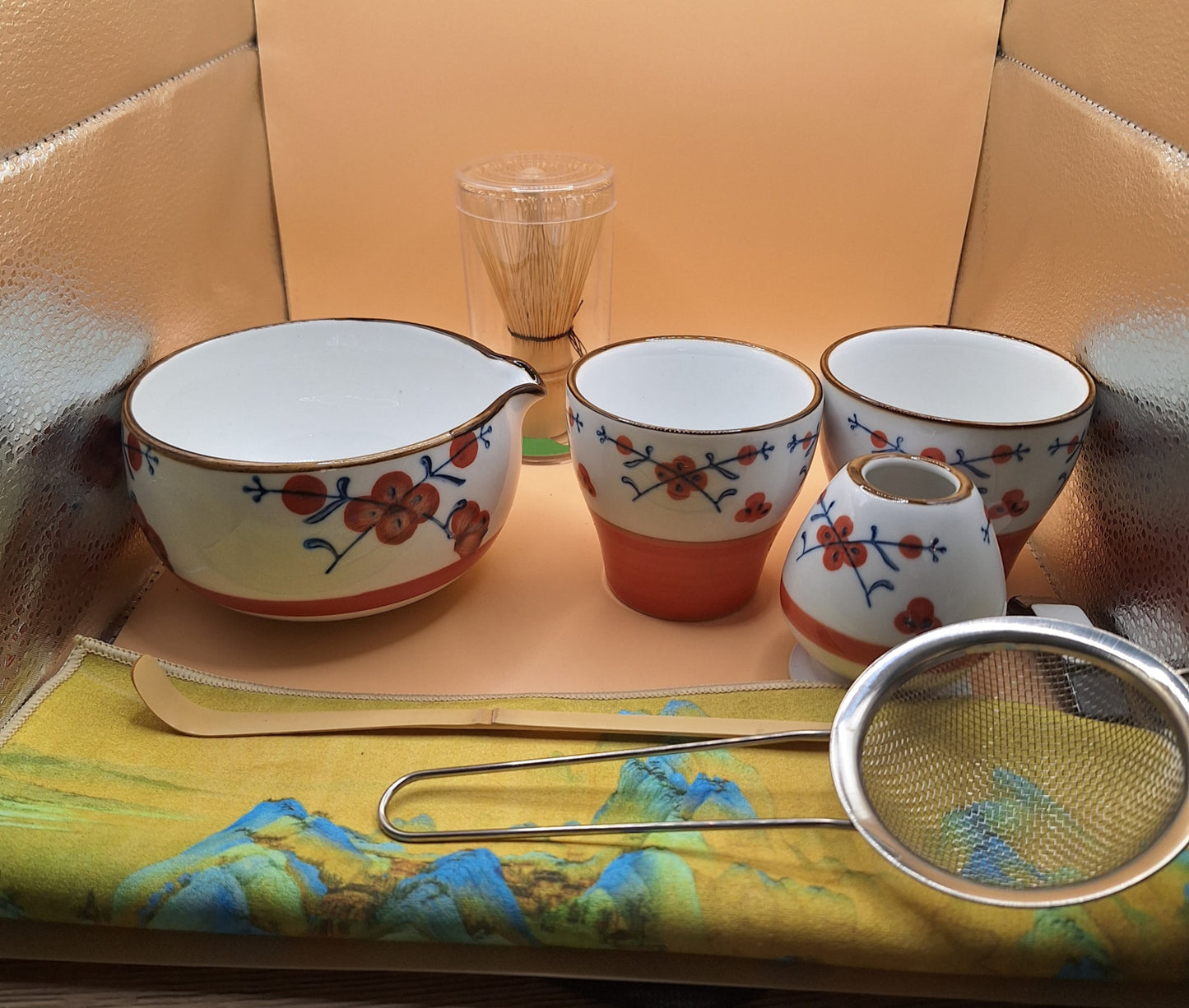 "Ume no Kaze" 9-Piece Plum Blossom Style Ceramic Matcha Set