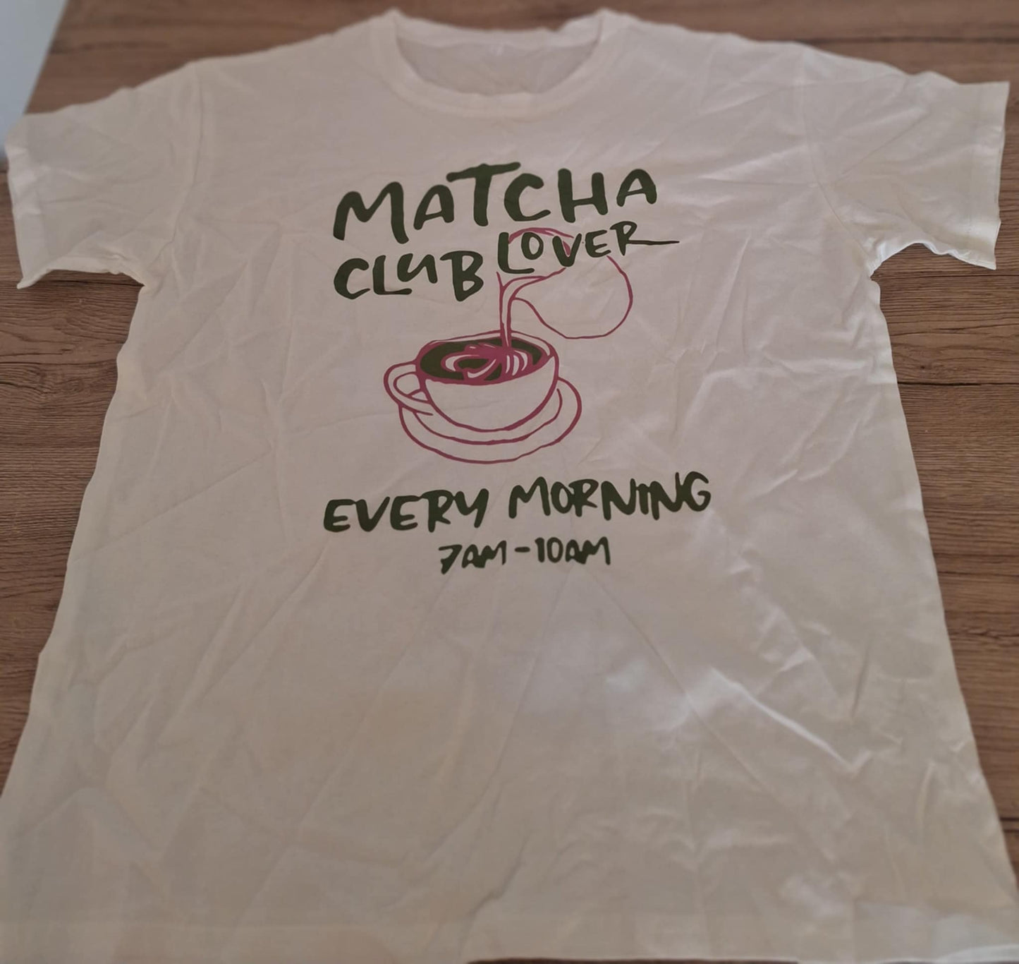 ☕ 2. T-shirt Matcha Club Lover – Every morning 7AM–10AM