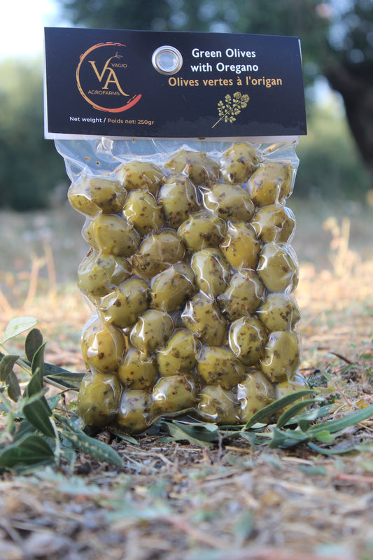 🫒 Olives Vertes de Halkidiki – 250 g – Origan • Thym • Nature • Piment