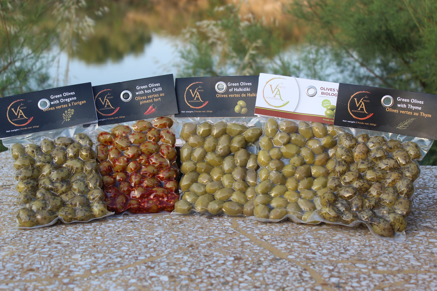 🫒 Halkidiki Green Olives – 250 g – Oregano • Thyme • Plain • Chili