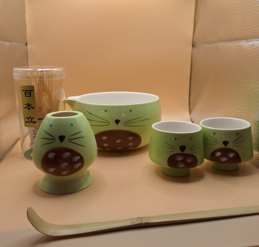 🐾🍵 Warai Neko – 笑い猫 Set de Matcha 6 pièces - le Chat qui rit