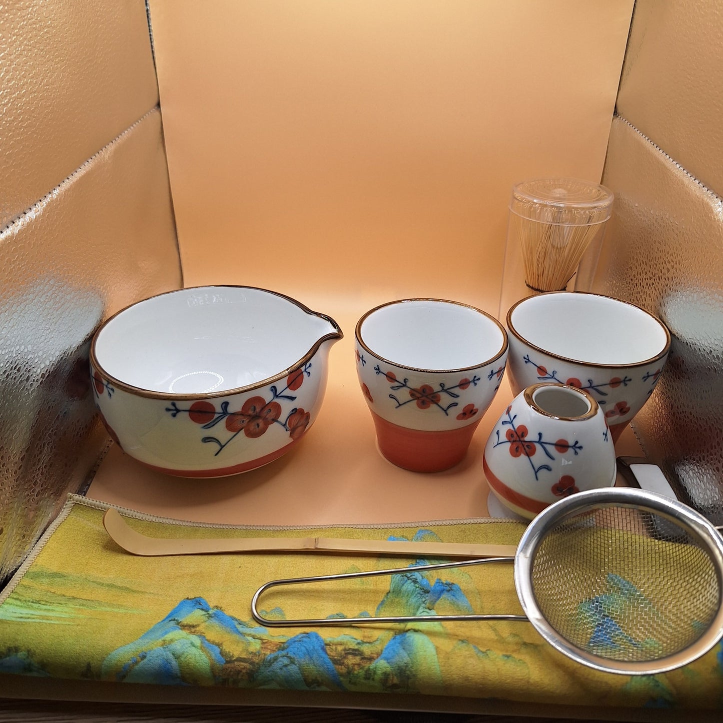 "Ume no Kaze" 9-Piece Plum Blossom Style Ceramic Matcha Set
