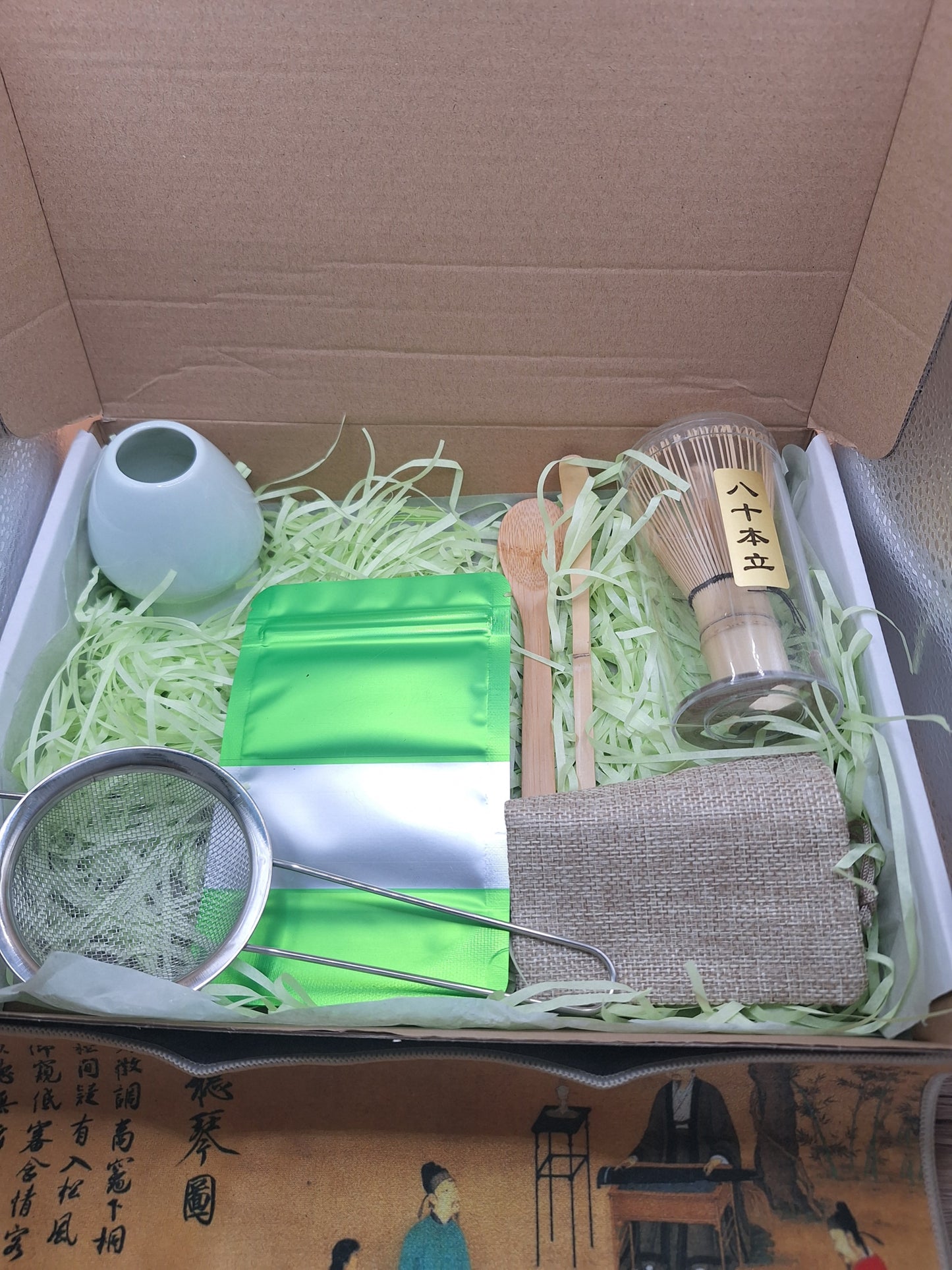 Matcha gift set with whisk, holder, bamboo spoons, pouches and matcha bag - Style of your choice