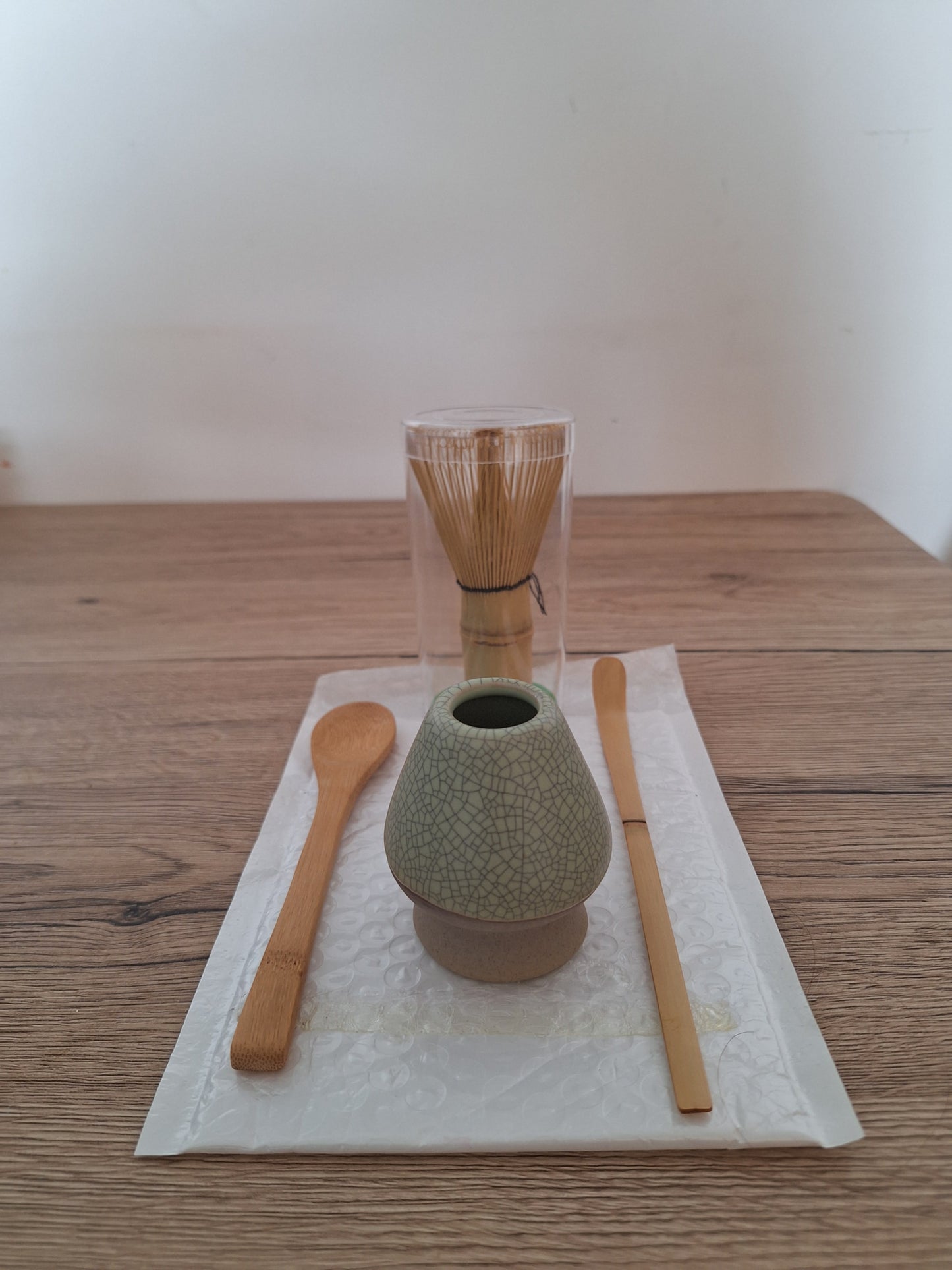 🌿 Ensemble Cérémonie du Thé Matcha Japonais - 4 pièces neuves 🌿 Vert mosaïque – effet craquelé unique