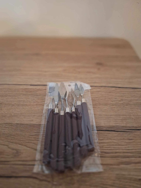 🎨 Set of 7 stainless steel &amp; wood palette knives - New