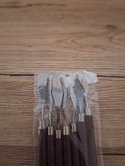 🎨 Set of 7 stainless steel &amp; wood palette knives - New