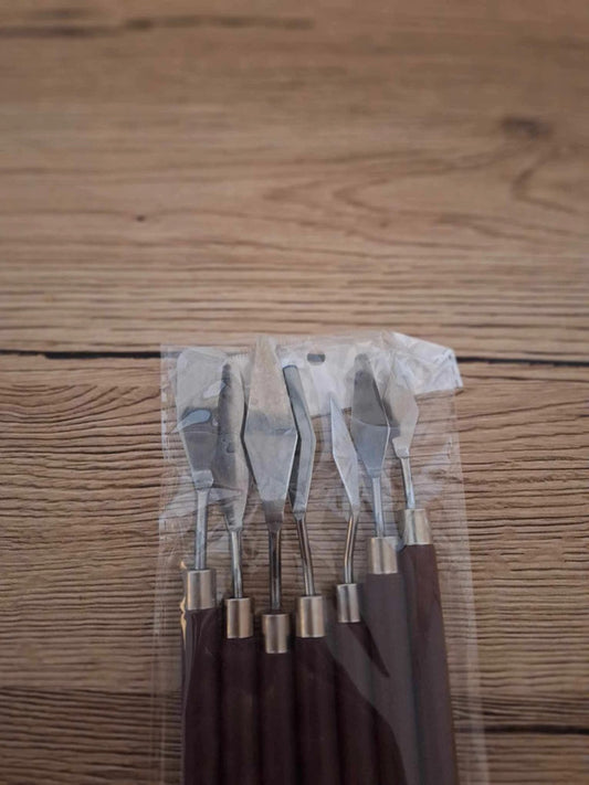 🎨 Set of 7 stainless steel &amp; wood palette knives - New