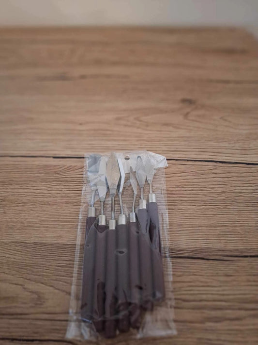 🎨 Set of 7 stainless steel &amp; wood palette knives - New