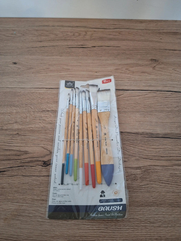 🎨 9 Pinceaux à Pochoir de qualité – Manche en Bois Naturel