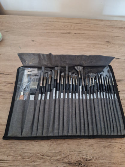 🎨Ensemble de 24 Pinceaux d'Art professionnels avec Couteau de Palette et Sac de Peinture Neuf