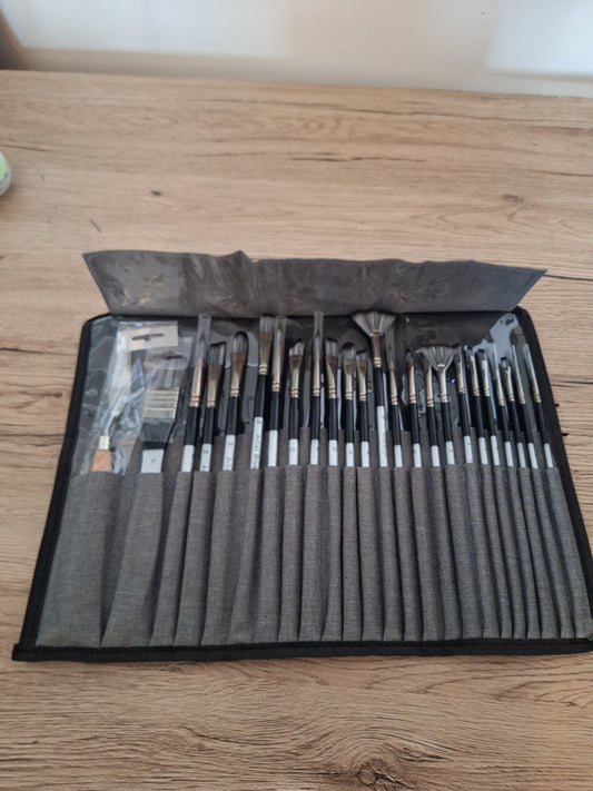 🎨24 Pcs Professional Art Paint Brush Set with Palette Knife and Paint Bag New
