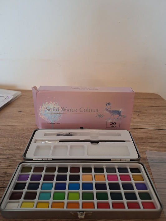 🎨 Complete Watercolor Kit 50 Colors 🌈 With Water Tank Brush