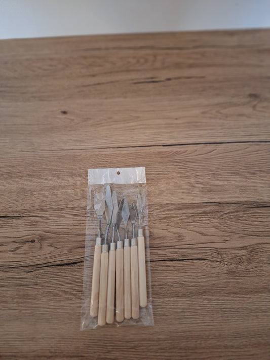 🎨 Set of 7 stainless steel &amp; wood palette knives - Beige