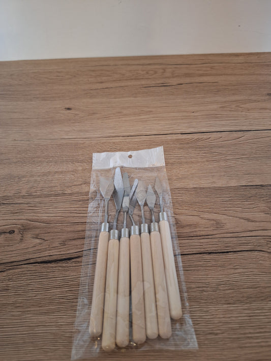 🎨 Set of 7 stainless steel &amp; wood palette knives - Beige