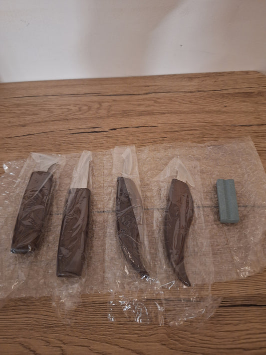 Wood Carving Kit - 4 Chrome-Vanadium Steel Knives + Sharpener