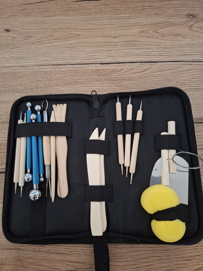 🎨 Superbe Ensemble de 18 Outils de Sculpture - Poterie pour Céramique & Argile – Étui de Rangement
