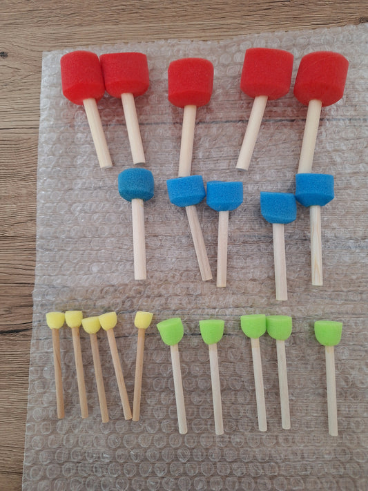🧽 Pack of 20 Sponge Sticks for Creative Activities – Wooden Handles (1.5 to 4 cm)