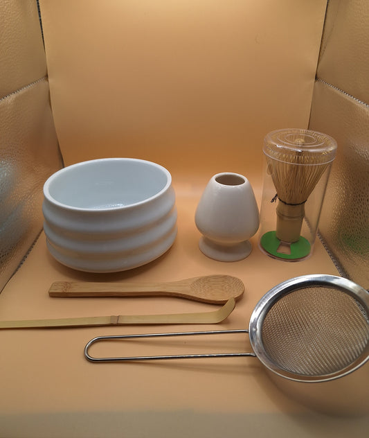 🍵 Matcha Tea Ceremony Set – 6 Pieces | Elegant White Ceramic Design