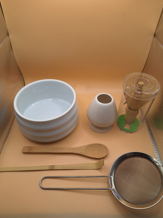 🍵 Matcha Tea Ceremony Set – 6 Pieces | Elegant White Ceramic Design