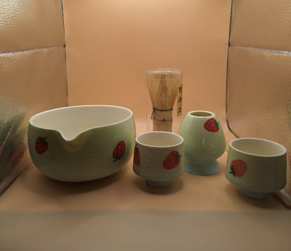 6-piece ceramic Matcha set – Benitsubu (紅粒) Strawberry paradise 🍓
