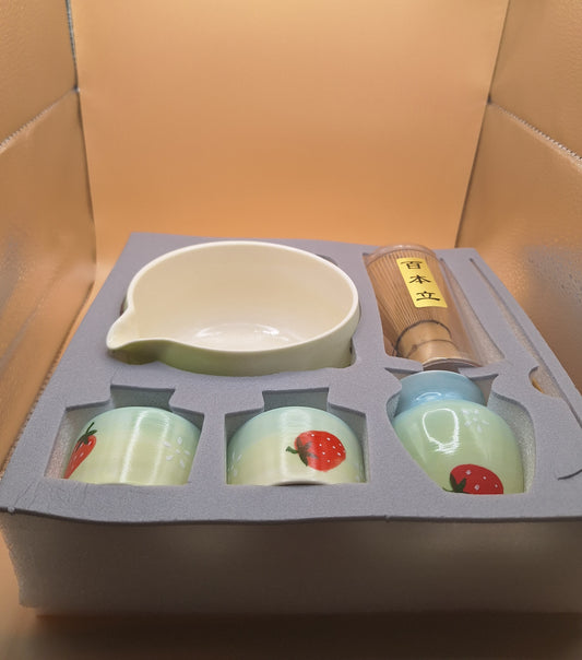 6-piece ceramic Matcha set – Benitsubu (紅粒) Strawberry paradise 🍓