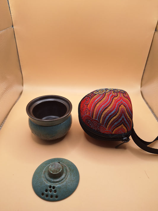 🌿 Set de Mini Théière en Céramique + Sac de Transport – Vert Jade