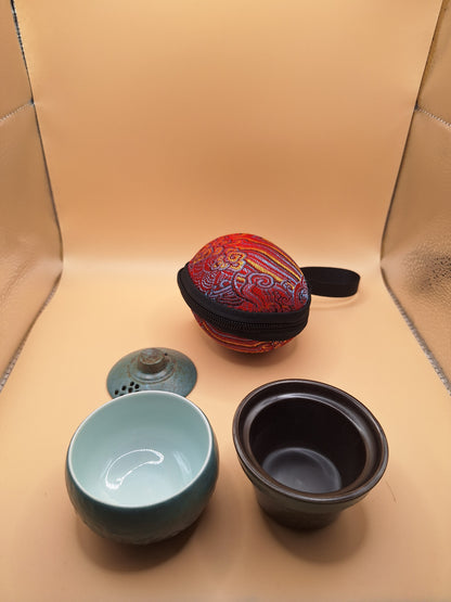 🌿 Set de Mini Théière en Céramique + Sac de Transport – Vert Jade