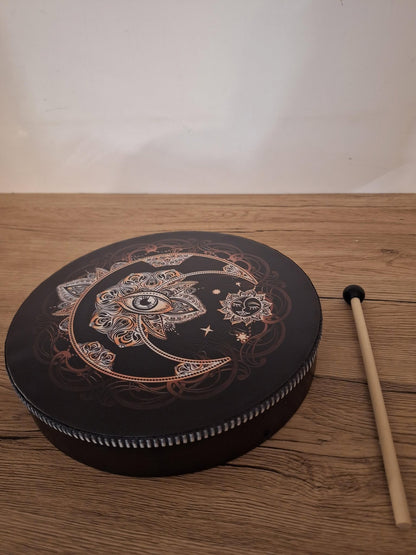 🥁 Tambour de Cadre Shamanique 25,4 cm avec Battant 🎶 Design de l'Arbre de Vie 🌳 - Instrument de Percussion Spirituelle