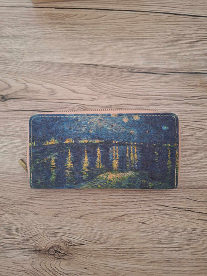 Van Gogh Starry Night Women's Wallet - Spacious Cork Pouch with Zipper Closure