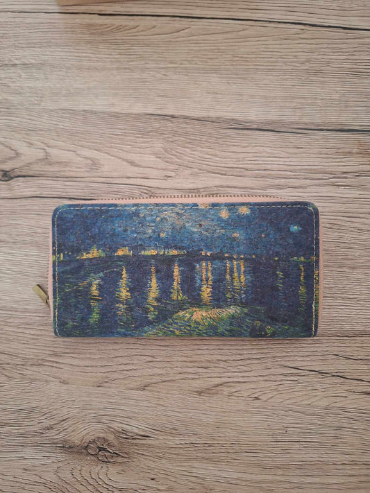 Van Gogh Starry Night Women's Wallet - Spacious Cork Pouch with Zipper Closure