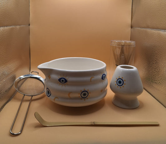 👁️‍🗨️ 5-piece ceramic Matcha set – Mati (μάτι) the devil’s eye
