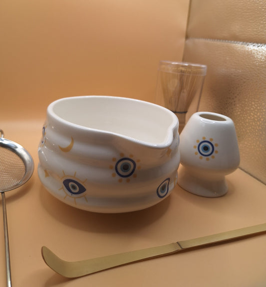 👁️‍🗨️ 5-piece ceramic Matcha set – Mati (μάτι) the devil’s eye