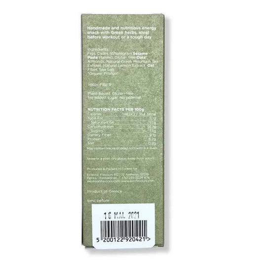 ⚡ Barre énergétique vegan – Figue, Tahini, Amandes & Thé des montagnes – 50 g