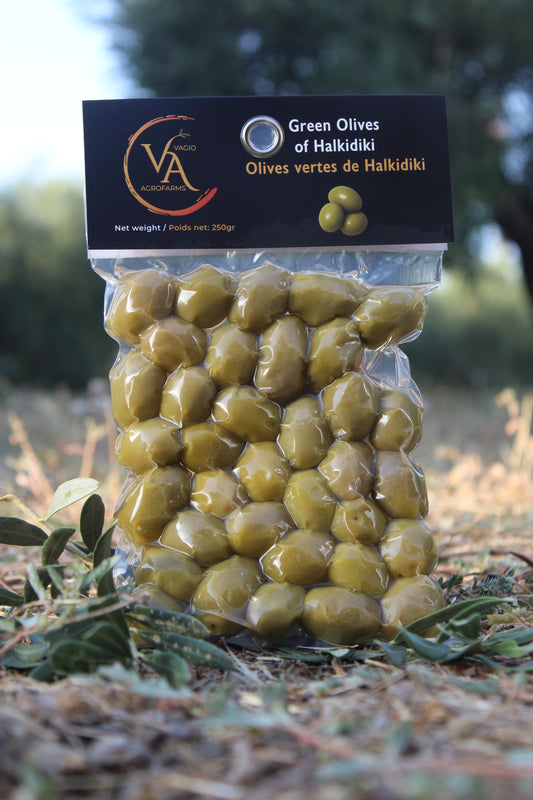🫒 Halkidiki Green Olives – 250 g – Oregano • Thyme • Plain • Chili
