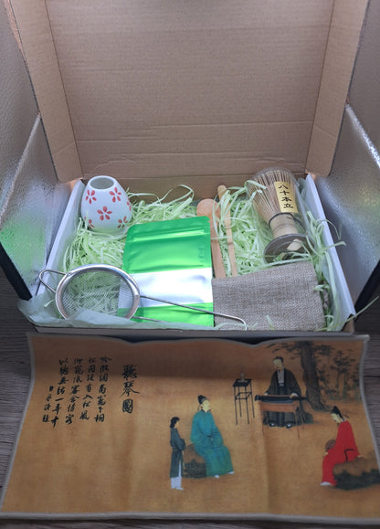 Matcha gift set with whisk, holder, bamboo spoons, pouches and matcha bag - Style of your choice