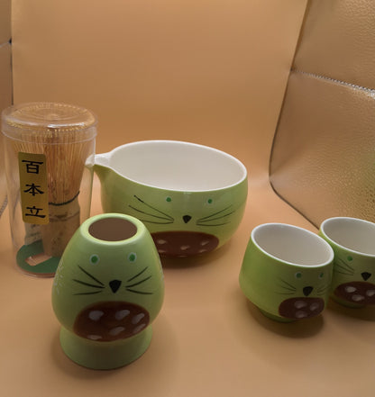 🐾🍵 Warai Neko – 笑い猫 Set de Matcha 6 pièces - le Chat qui rit