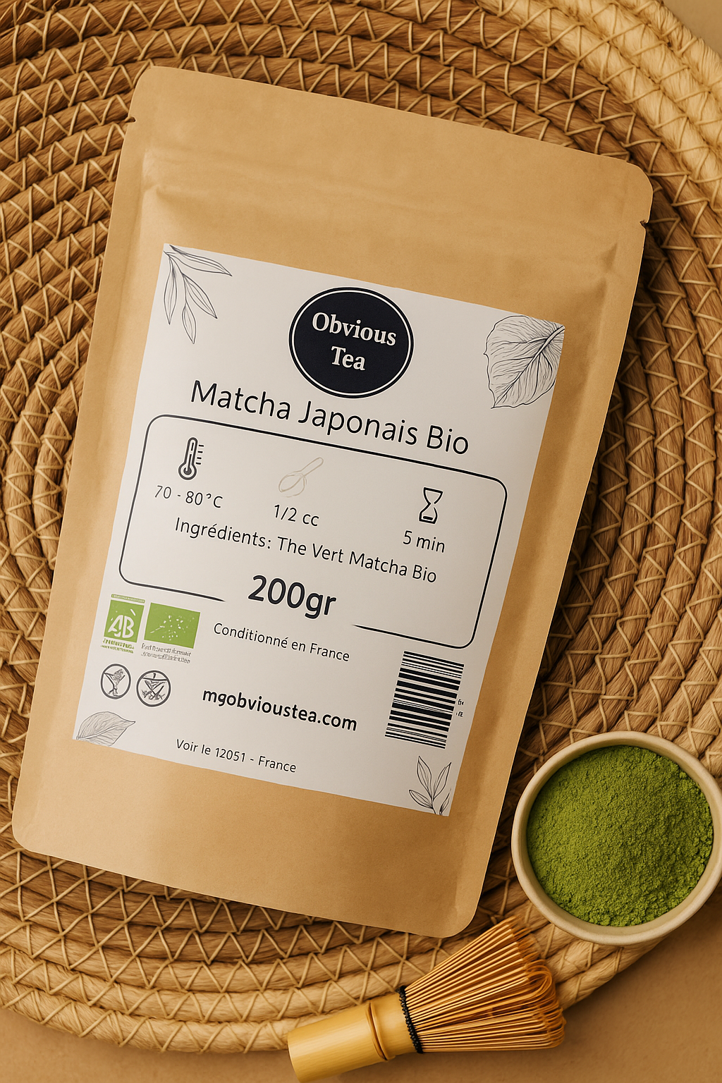 🌿 Poudre Matcha Bio d’Obvious Tea – Poudre de thé vert d’exception 50gr - 100gr - 200gr